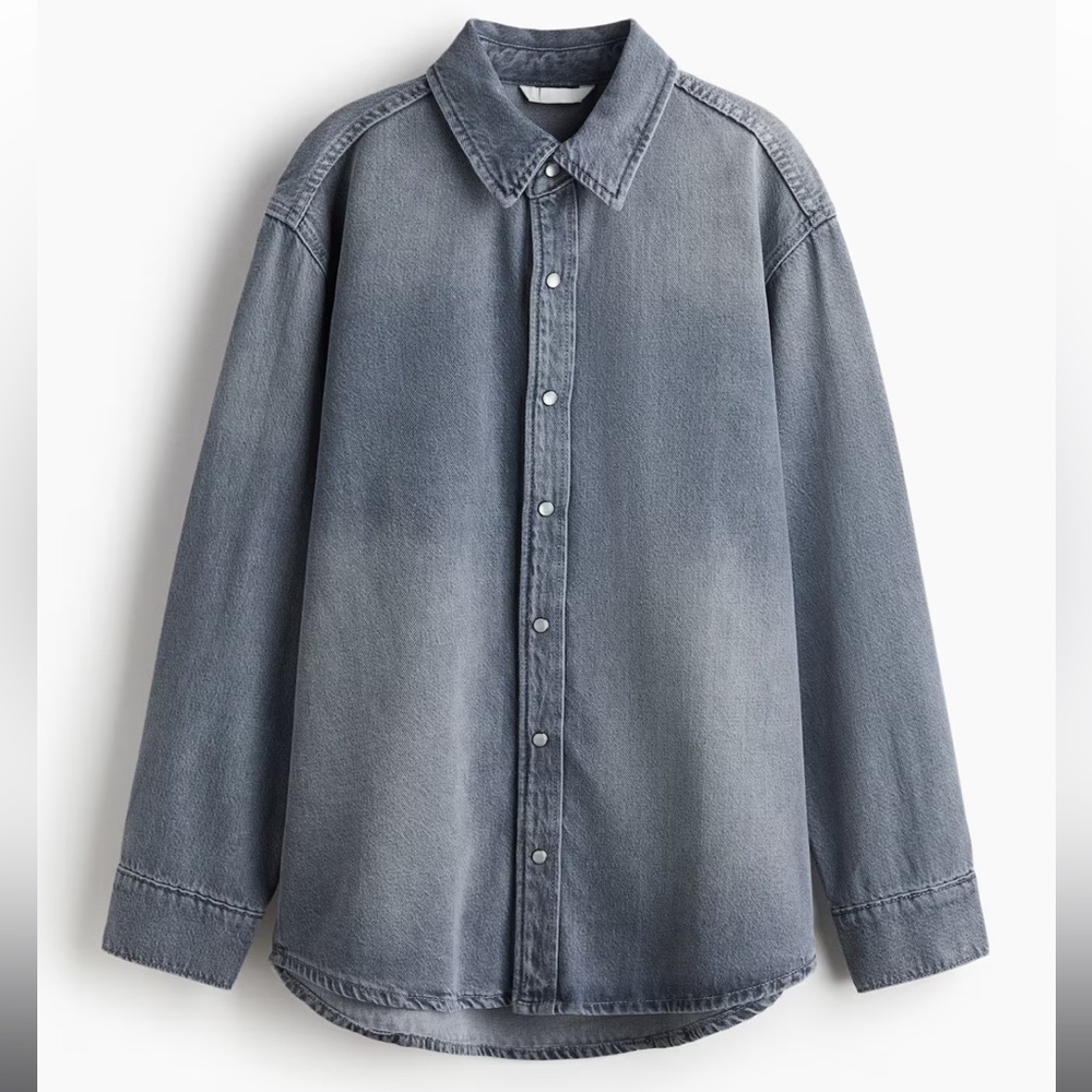 NWT H&M Feather Soft Denim Shirt Gray Size M Lightweight Denim